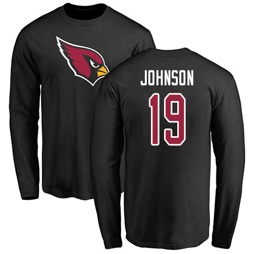 Arizona Cardinals Men Black KeeSean Johnson Name And Number Logo NFL Football #19 Long Sleeve T Shirt